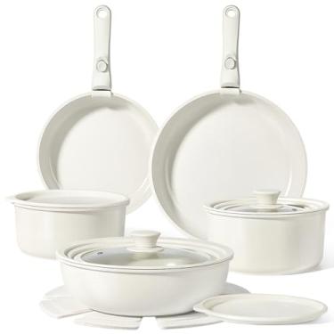 Imagem de GiPP Conjunto de panelas e frigideiras de cerâmica, antiaderente, com cabo removível, saudável, não tóxico, sem PFOA e PTFE, seguro para lava-louças e forno, panela e panela de indução, 15 peças