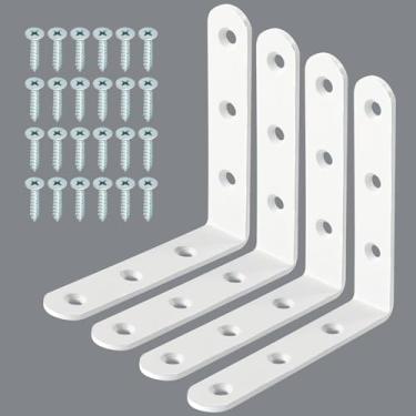 Imagem de Suporte de prateleira Alise, 4 peças, suporte de aço inoxidável, suporte de canto resistente, suporte de fixação, pendurar na parede, 10 x 10 cm, acabamento branco JM100W-4P