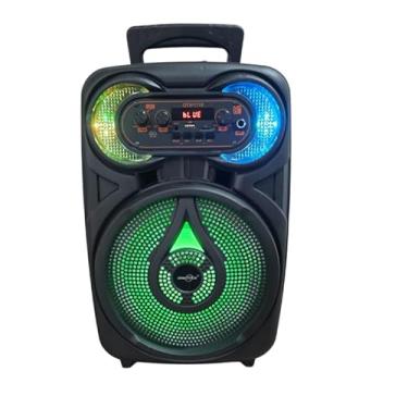 Imagem de Caixa de Som Bluetooth 8 Polegadas, com Microfone, LED RGB, Rádio FM, USB, Alça Retrátil, Portátil