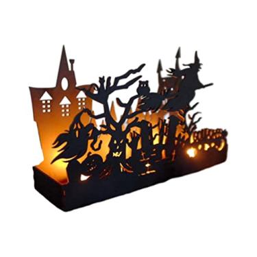 Imagem de Castiçal de casa assombrada, caixa de vela de Halloween, contorno de metal, suporte de casa assombrada, decoração preta (não) caixa de Halloween
