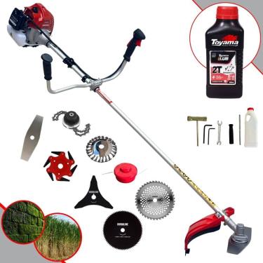 Imagem de Roçadeira Completa À Gasolina Kawashima BCJ620L Motor 2 Tempos 62cc 3HP Alta Performance Com Carretel Nylon + Kit 7 Opções de Corte + ÓLEO TOYAMA 2T