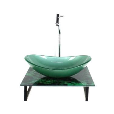 Imagem de Kit Cuba Vidro Oval 10Mm Tampo Vidro 40Cm X 40Cm Mármore - Cubas E Gab