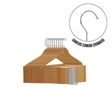 Imagem de Kit 10 Cabides Madeira Adulto Cor Marfim com Barra Reforçada - Paraíso