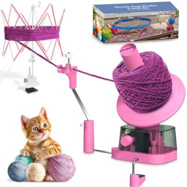 Imagem de Enrolador de fios e swift, enrolador de bolas de fio elétrico e combo rápido para crochê, bolo eficiente com forte tensão ajustável velocidade de até 368 g, lã giratória de fio para entusiastas de