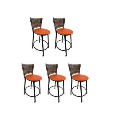 Imagem de Kit 5 banqueta baixa junco cozinha gourmet bancada americana - FortMix