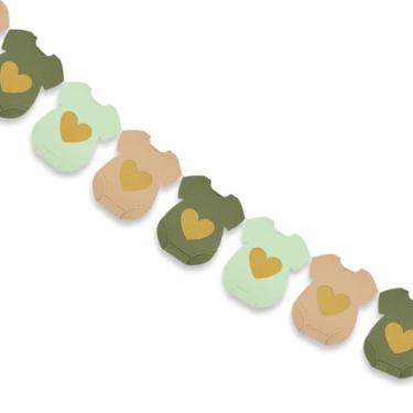 Imagem de Guirlanda Papel Baby Shower, 9pcs Verde Marrom Bodies Manga Curta Placas Pré-montada Aniversário Faixa Revelação Gênero Varal Decorações Festa Papel Roupa Bebê
