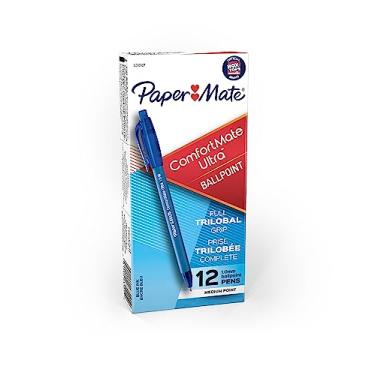 Imagem de Paper Mate 6310187 ComfortMate Canetas esferográficas retráteis, ponta média, azul, 12 unidades