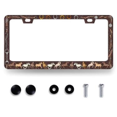 Imagem de Moldura de placa de carro de ferradura de cavalo, suportes de placa de carro de aço inoxidável engraçado, 2 furos com parafusos, acessórios universais, molduras para placas de carro 15 x 30 cm
