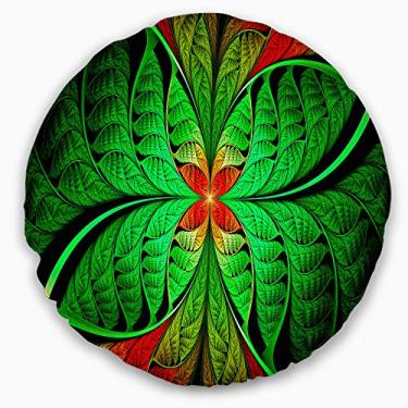 Imagem de Designart Fractal Green Leaf Design' Abstrato Manta Redonda Sala de Estar, Sofá, Almofada + Capa de Almofada Estampada em ambos os lados 40,64 cm