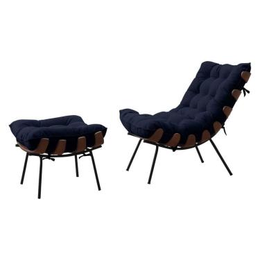 Imagem de Poltrona Costela Adão Com Puff Veludo Azul Escuro