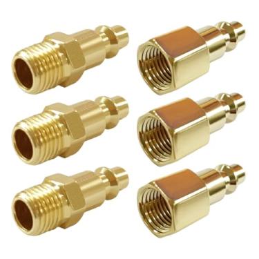 Imagem de Uenede 6 Peças De Mangueira Ar Industrial Latão 1/8" Npt Macho E Fêmea, Plugue Conexão Rápida, Adaptador Encaixe Pneumático Para Compressor