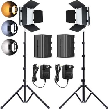 Imagem de Pixel Kit de tripé de luz de vídeo em painel, com suporte de 157,5 cm, bateria NP-F750 de 4400 mAh, iluminação bicolor regulável 2500-6500K, luzes de streaming de estúdio, fotos