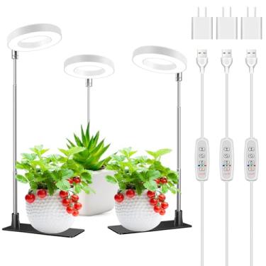 Imagem de Kullsinss Luzes de cultivo para plantas de interior, lâmpada halo de espectro total de 48 LEDs para plantas de interior, lâmpada de crescimento ajustável de altura com base destacável, temporizador de