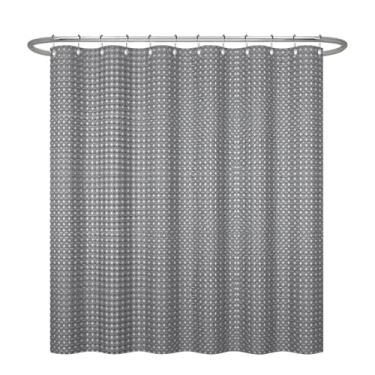 Imagem de ggaimwf Cortina de chuveiro de cor sólida de 91 x 182 cm para banheiro, waffle e tecido resistente à água, cortina cinza moderna grossa para box de chuveiro com ganchos de metal