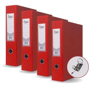 Imagem de Pasta Fichário AZ Registradora Ofício Largo Vermelha Kit 4un Ideal par