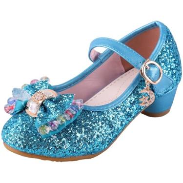 Imagem de iTVTi Sapatos femininos de princesa Mary Jane Glitter lantejoulas festa casamento salto baixo, Azul, 14