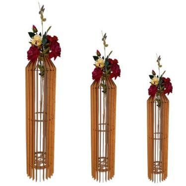 Imagem de Vaso de Chão Decorativo Grande MDF PENEDO - LENOBRE, MDF CRU, Kit com 