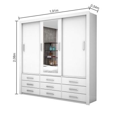 Imagem de Guarda Roupa Casal Com Espelho 3 Portas De Correr Anjos Carioca Móveis Branco