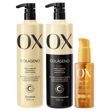 Imagem de Kit OX Colágeno Shampoo 500ml + Condicionador 500ml + Óleo Capilar Nut