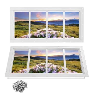 Imagem de Ktondic Janela de galpão, pacote com 2, 25 x 58 cm, design fixo de janela de popa branca, janelas domésticas embutidas com vidro temperado e ramos para galpão, galinheiro, celeiros, teatro e garagem