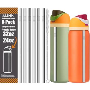 Imagem de ALINK Canudos de aço inoxidável para garrafa Owala 947 ml 680 g, pacote com 6 canudos de substituição de metal largos para garrafa de água Owala, 10 mm x 23,5 cm com escova, lavável na lava-louças