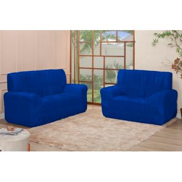 Imagem de Kit Capa para Sofá 3 e 2 Lugares, Malha Gel Poliéster, 21 Elásticos, Ajuste Coladinho, Estilo Contemporâneo (ROYAL)