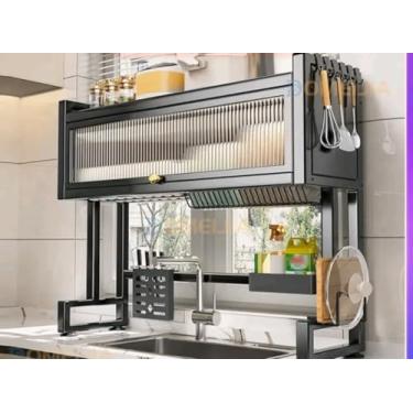 Imagem de Suporte de Cozinha Multifuncional em Aço Carbono, Preto, L-Shape, Estrutura Reforçada, 105x49x77cm