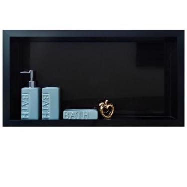 Imagem de Nicho de Porcelanato Preto Nero Polido 60x32cm Borda Aluminio - Stock 