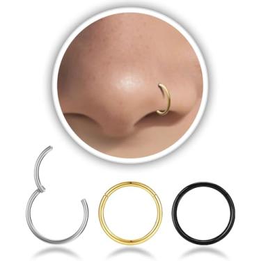 Imagem de Conjunto de argolas de nariz para mulheres e homens, hipoalergênico, aço inoxidável cirúrgico 316L, segmento de clique, anéis de nariz, argola, hélice, cartilagem, Daith Tragus, brincos prateados