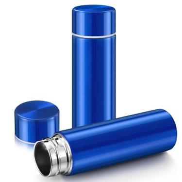 Imagem de Vesici Mini garrafas de água de 125 g, pequena bolsa de aço inoxidável isolada, com bolso, garrafa fina mantém a bebida fria e quente para mulheres, lancheira, café (azul, pacote com 2)