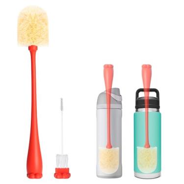 Imagem de Bluwing Limpador de escova de garrafa de água, escova de limpeza de garrafa 2 em 1 para garrafas YETI Rambler, copos de copo, outras escovas de limpeza de garrafas de água (vermelho)