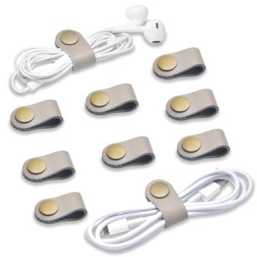 Imagem de CAILLU Pacote com 10 organizadores de cabos, clipes de couro, organizador de cabos, organizador de cabos, organizador de cabos, organizador de fios, prendedor de fios, laços masculinos