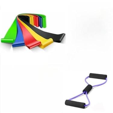 Imagem de Kit 5 Elástico de Treino Mini Band + Elástico Tensão Extensor Exercício Treino Funcional Fisioterapia em Casa(Cordas de resistência)