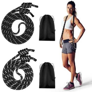 Imagem de Lewtemi 2 peças de corda de exercício de fluxo para fitness, corda de treino de trança dupla com bolsa de pano, salto de comprimento ajustável para malhar, homens, mulheres, academia, treinamento