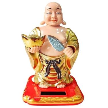 Imagem de Laughing Buddha Statue for Home Decor Items Feng Shui Solar Buddha Moving Head Waving Fan Idol for Car Dashboard Showpieces Gifts for Men and Women Diwali Gift Item Pack of 1