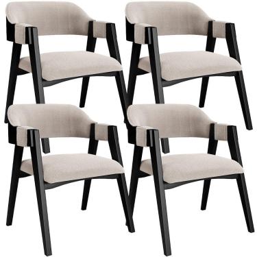 Imagem de Kit 4 Cadeiras Sala de Jantar Estar Living Estofada Suran L02 Preto Bouclê Creme - Lyam Decor