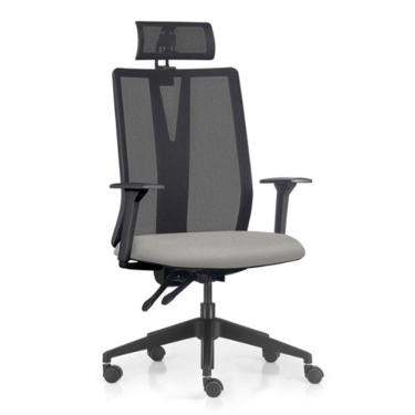 Imagem de Cadeira Escritório Giratória Presidente Flow F02 Base Preta Crepe Cinza - Lyam Decor