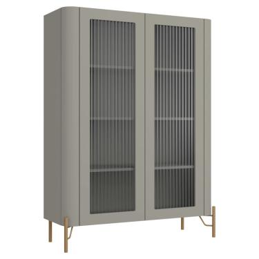 Imagem de Cristaleira Sala De Jantar 2 Portas Vidro Pés Industrial Dourado Naim I03 Grigio - Lyam Decor