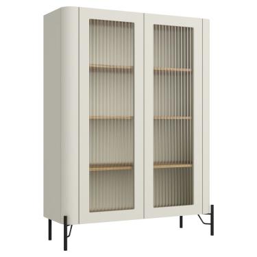 Imagem de Cristaleira Sala De Jantar 2 Portas Vidro Pés Industrial Preto Naim I03 Luna Louro - Lyam Decor