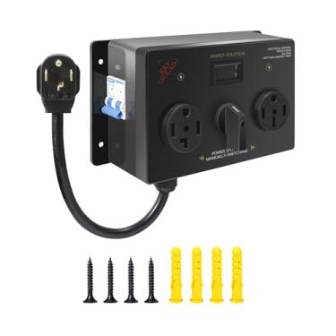 Imagem de Interruptor de carregamento manual EV para secadora e EV, 4 pinos NEMA 14-30P para 14-30R e 14-50R, 240V, 25A, interruptor divisor manual com disjuntor, carregamento rápido