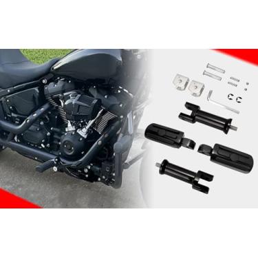 Imagem de Pegadas de passageiro com kit de montagem de suporte para Harley Davidson Softail Deluxe Fat Boy Heritage Sport Glide Softail Slim Street Bob Breakout Low Rider modelos 2018 2019 2020, preto brilhante