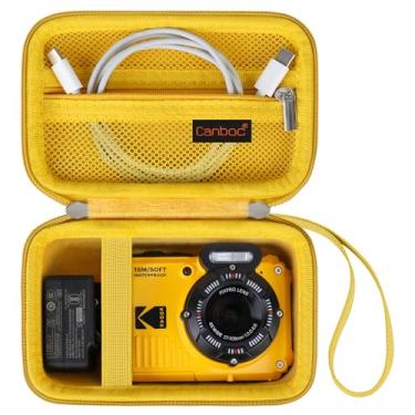 Imagem de Canboc Estojo de viagem para KODAK PIXPRO WPZ2 Câmera digital resistente à prova d'água, bolsa para câmera fotográfica subaquática, bolso de malha com zíper para cabo USB, bateria, adaptador, amarelo