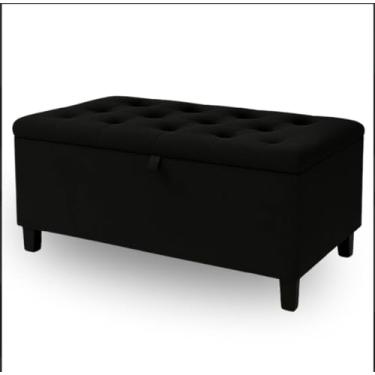 Imagem de Banco Bau Estofado Capitonê com Pés de Madeira – Elegante e Funcional (Preto)