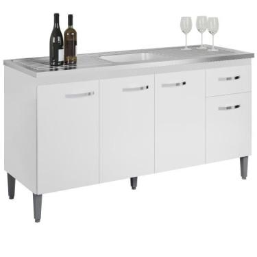 Imagem de Balcao Para Pia Sem Tampo 145 cm Gabriela REAJL Moveis, Branco Preto F