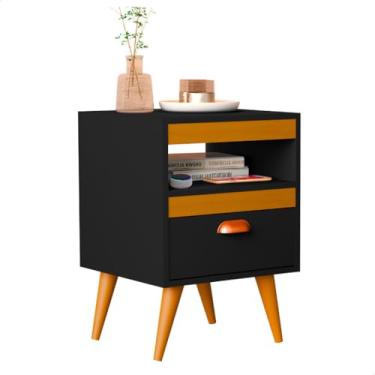 Imagem de Kit 2 Mesa De Cabeceira Para Quarto Com Pés e Gaveta Com Nicho Criado Com 2 Unidades(Preto ype)