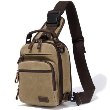 Imagem de Bolsa tipo estilingue em lona encerada Nerlion para homens, cáqui - Ne