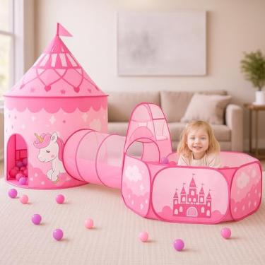 Imagem de Barraca Infantil 3 em 1 com Túnel e Piscina de Bolinhas | Tenda Dobrável para Crianças Menino e Menina | Diversão e Aprendizado em Casa ou ao Ar Livre (Coroa Desenho)