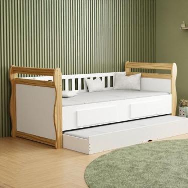 Imagem de Cama Infantil Bicama Maria 2 Gavetas 100% Mdf Branco Brilho/Amêndoa - 