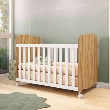 Imagem de Berço Americano Uli com Rodízios 100% Mdf Branco Brilho/Amêndoa - Móve