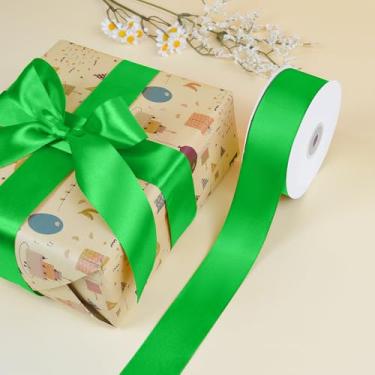 Imagem de Fita verde 3,8 cm x 50 metros, fitas de cetim verde para embrulho de presente de Natal, buquê de flores, artesanato, fabricação de laços de cabelo, decoração de festa de casamento